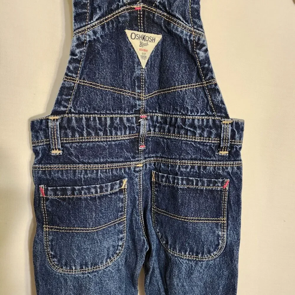 OshKosh Bgosh Toddler Girls Vestbak Overalls 18mo Blue Denim Embroidered Hearts